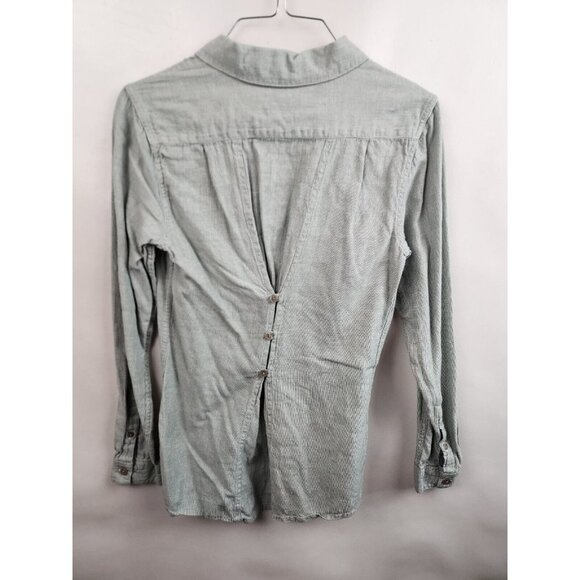 Horny Toad Green White Organic Cotton Button Back Long Sleeve Shirt XS - Picture 6 of 7